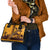 Tribal Africa Heritage with South Africa Flag Shoulder Handbag Wildlife Silhouettes in Earthy Yellow and Brown