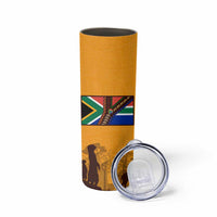 Tribal Africa Heritage with South Africa Flag Skinny Tumbler Wildlife Silhouettes in Earthy Yellow and Brown