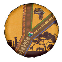 Tribal Africa Heritage with South Africa Flag Spare Tire Cover Wildlife Silhouettes in Earthy Yellow and Brown