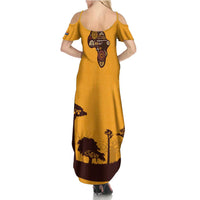 Tribal Africa Heritage with South Africa Flag Summer Maxi Dress Wildlife Silhouettes in Earthy Yellow and Brown