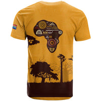 Tribal Africa Heritage with South Africa Flag T Shirt Wildlife Silhouettes in Earthy Yellow and Brown