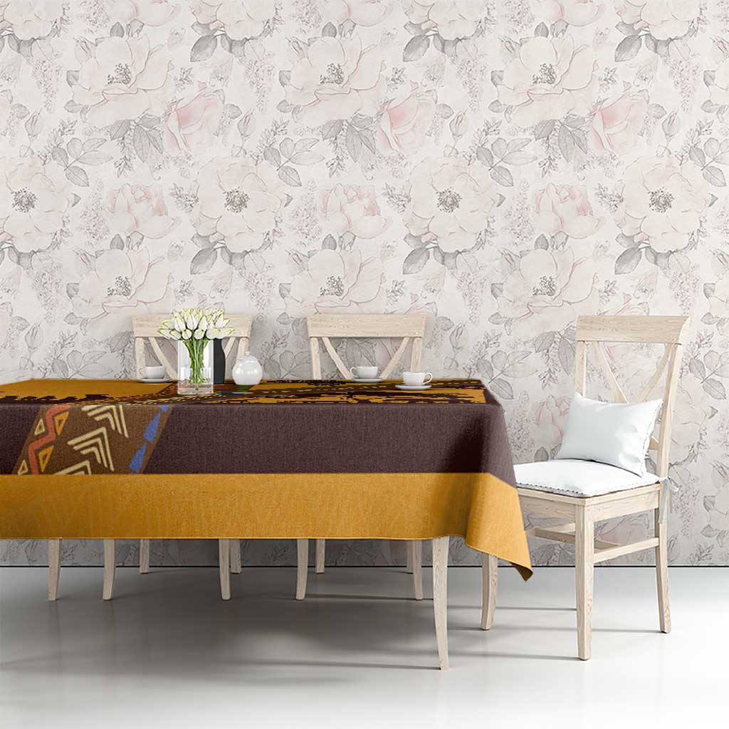 Tribal Africa Heritage with South Africa Flag Tablecloth Wildlife Silhouettes in Earthy Yellow and Brown