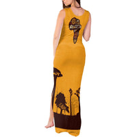 Tribal Africa Heritage with South Africa Flag Tank Maxi Dress Wildlife Silhouettes in Earthy Yellow and Brown