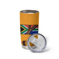 Tribal Africa Heritage with South Africa Flag Tumbler Cup Wildlife Silhouettes in Earthy Yellow and Brown