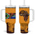 Tribal Africa Heritage with South Africa Flag Tumbler With Handle Wildlife Silhouettes in Earthy Yellow and Brown