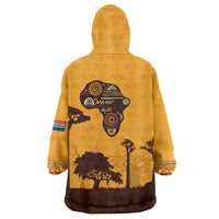 Tribal Africa Heritage with South Africa Flag Wearable Blanket Hoodie Wildlife Silhouettes in Earthy Yellow and Brown