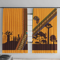 Tribal Africa Heritage with South Africa Flag Window Curtain Wildlife Silhouettes in Earthy Yellow and Brown