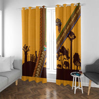 Tribal Africa Heritage with South Africa Flag Window Curtain Wildlife Silhouettes in Earthy Yellow and Brown