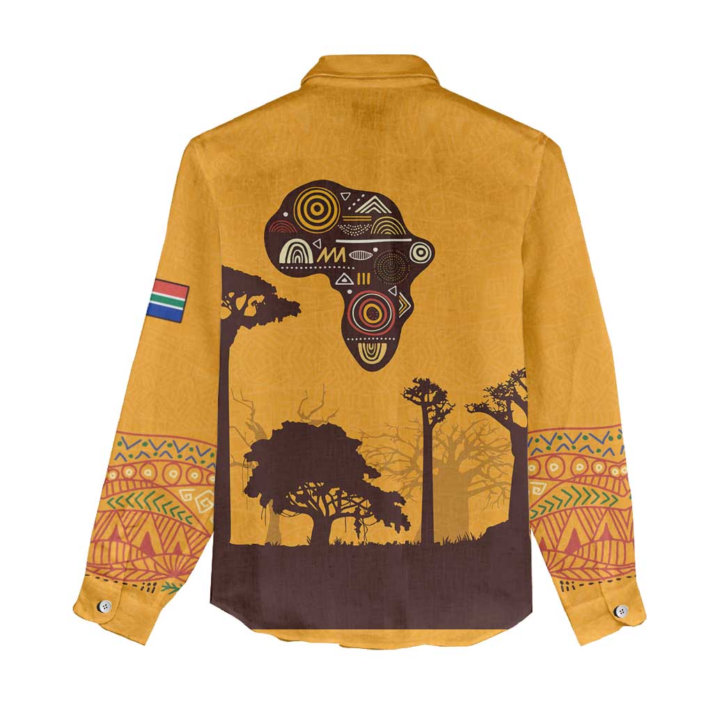 Tribal Africa Heritage with South Africa Flag Women Casual Shirt Wildlife Silhouettes in Earthy Yellow and Brown