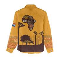 Tribal Africa Heritage with South Africa Flag Women Casual Shirt Wildlife Silhouettes in Earthy Yellow and Brown