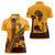 Tribal Africa Heritage with South Africa Flag Women Polo Shirt Wildlife Silhouettes in Earthy Yellow and Brown