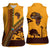 Tribal Africa Heritage with South Africa Flag Women Sleeveless Polo Shirt Wildlife Silhouettes in Earthy Yellow and Brown