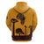 Tribal Africa Heritage with South Africa Flag Zip Hoodie Wildlife Silhouettes in Earthy Yellow and Brown