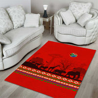 South Africa Wildlife Area Rug Tribal Pattern with National Flag and Safari Silhouettes