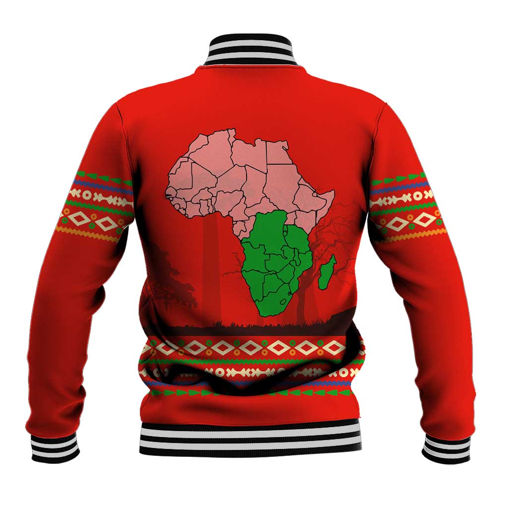 South Africa Wildlife Baseball Jacket Tribal Pattern with National Flag and Safari Silhouettes
