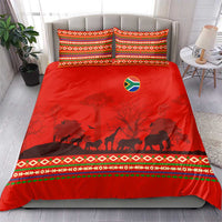 South Africa Wildlife Bedding Set Tribal Pattern with National Flag and Safari Silhouettes