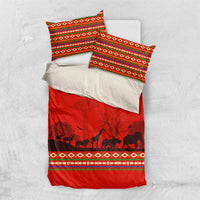 South Africa Wildlife Bedding Set Tribal Pattern with National Flag and Safari Silhouettes