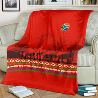 South Africa Wildlife Blanket Tribal Pattern with National Flag and Safari Silhouettes