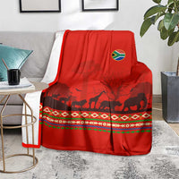 South Africa Wildlife Blanket Tribal Pattern with National Flag and Safari Silhouettes