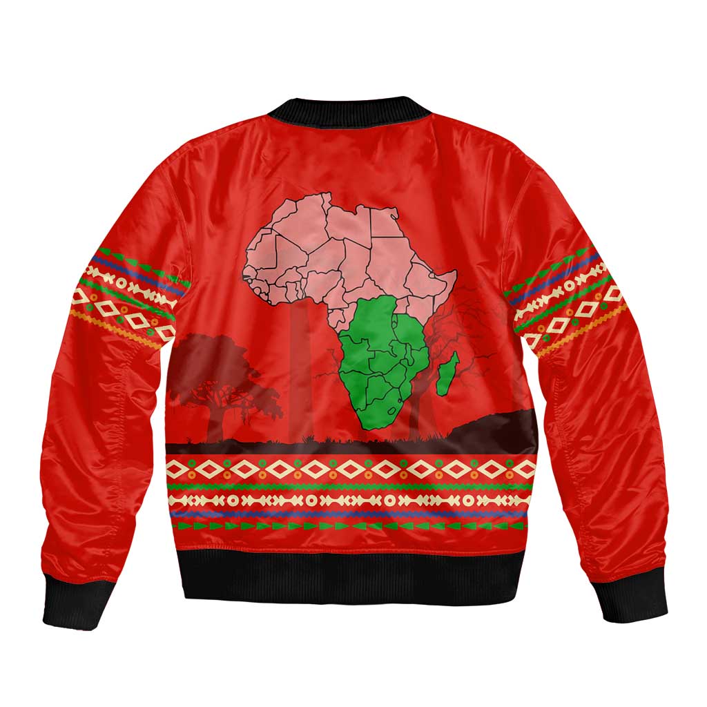 South Africa Wildlife Bomber Jacket Tribal Pattern with National Flag and Safari Silhouettes
