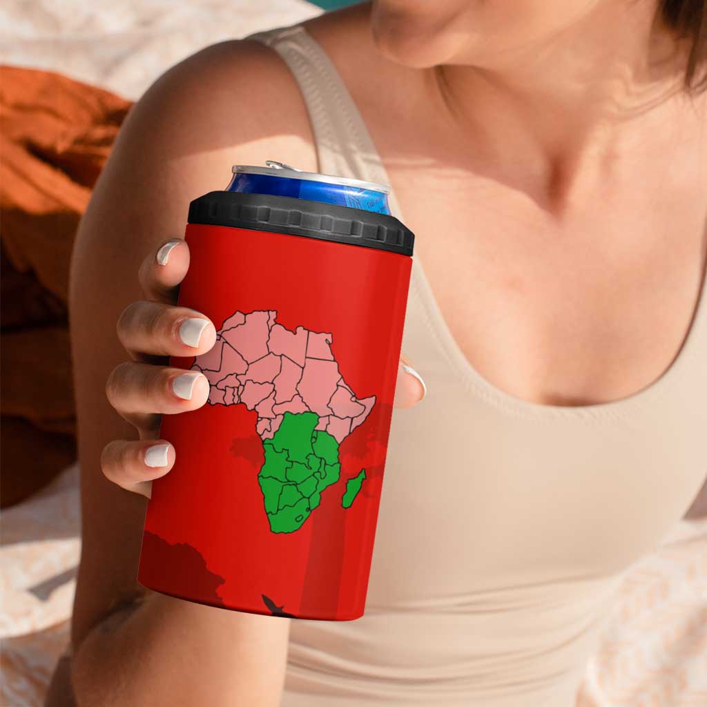 South Africa Wildlife 4 in 1 Can Cooler Tumbler Tribal Pattern with National Flag and Safari Silhouettes