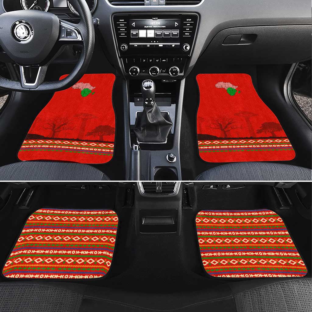 South Africa Wildlife Car Mats Tribal Pattern with National Flag and Safari Silhouettes