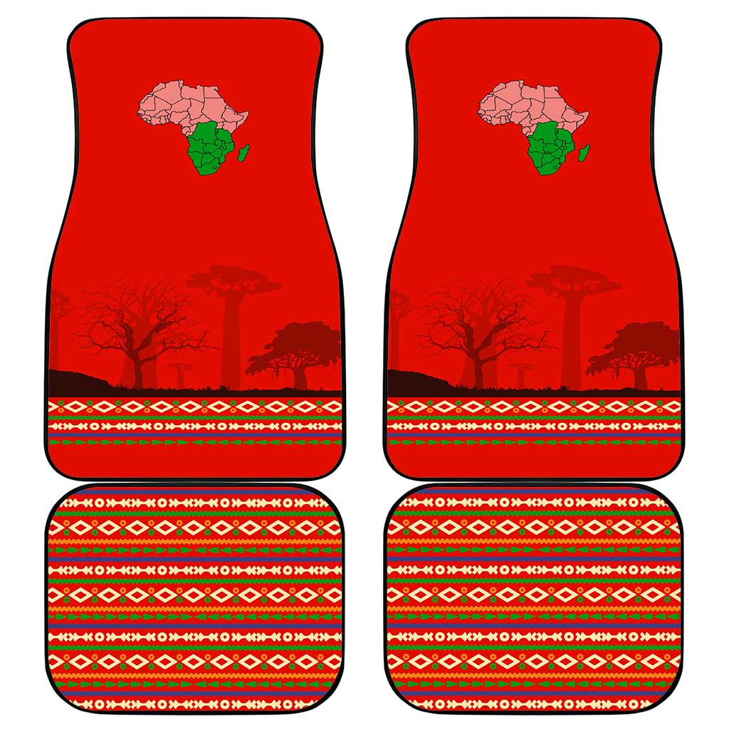 South Africa Wildlife Car Mats Tribal Pattern with National Flag and Safari Silhouettes