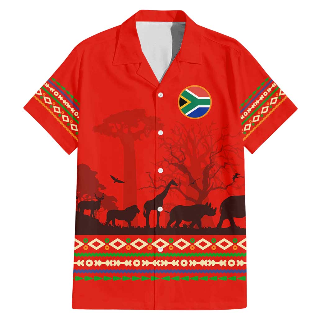 South Africa Wildlife Family Matching Mermaid Dress and Hawaiian Shirt Tribal Pattern with National Flag and Safari Silhouettes