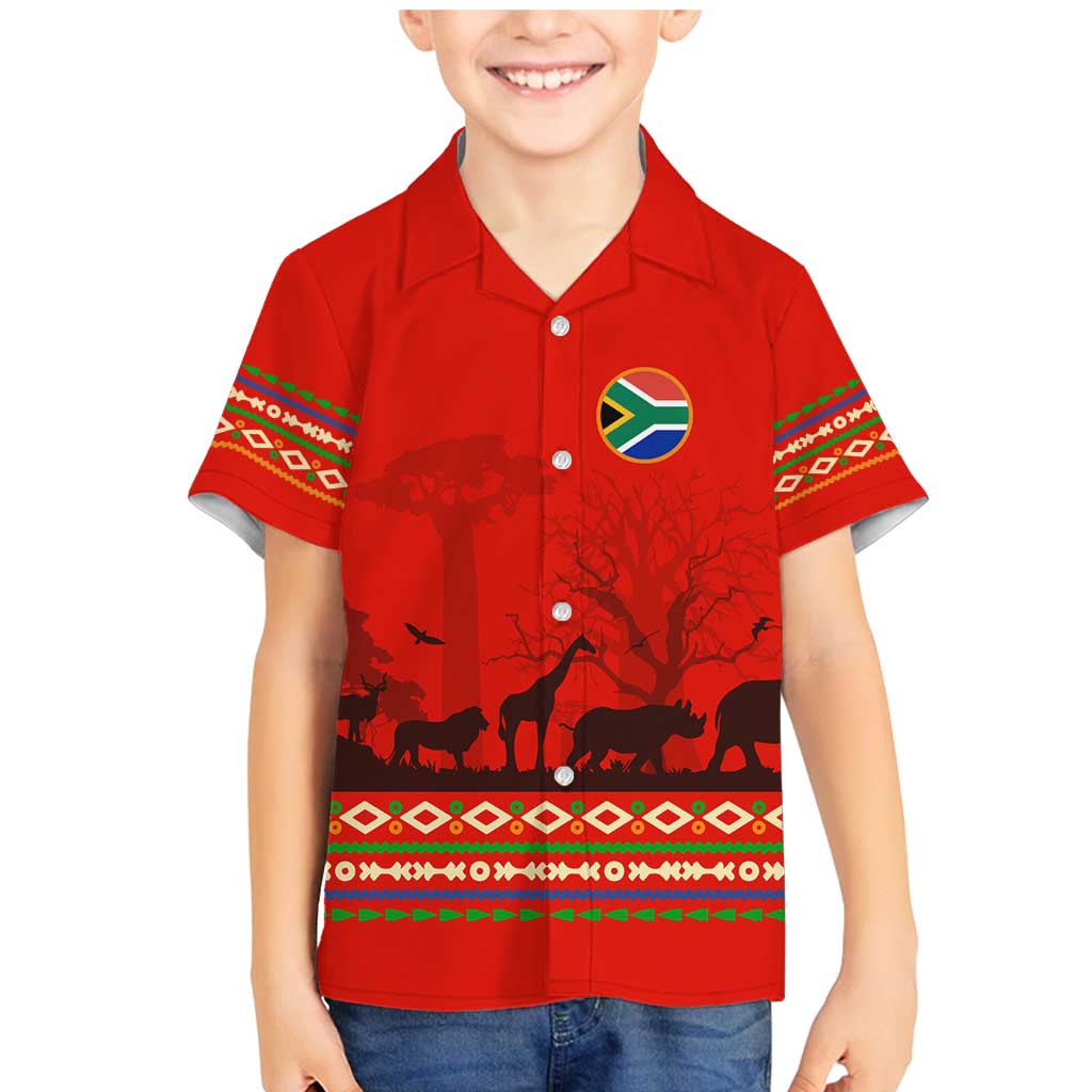 South Africa Wildlife Family Matching Mermaid Dress and Hawaiian Shirt Tribal Pattern with National Flag and Safari Silhouettes