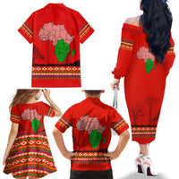 South Africa Wildlife Family Matching Off The Shoulder Long Sleeve Dress and Hawaiian Shirt Tribal Pattern with National Flag and Safari Silhouettes