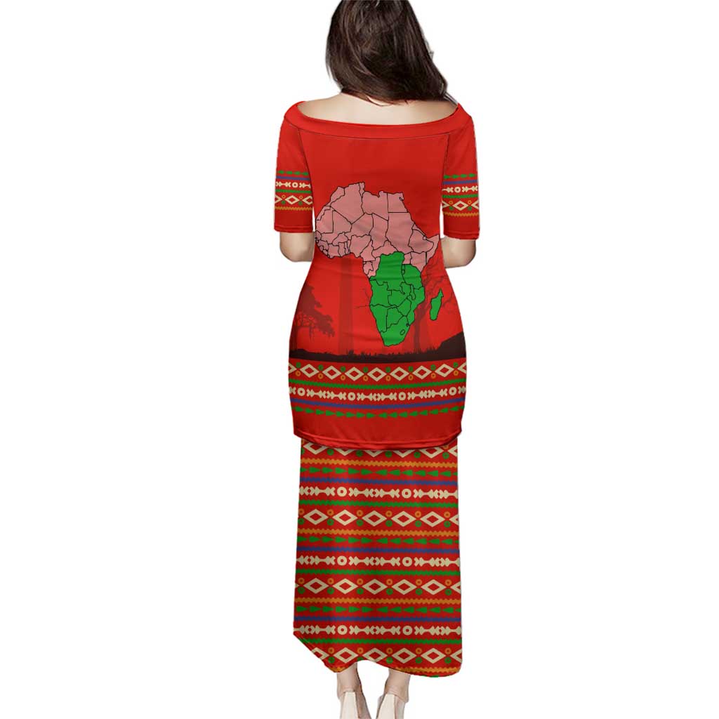 South Africa Wildlife Family Matching Puletasi and Hawaiian Shirt Tribal Pattern with National Flag and Safari Silhouettes