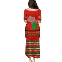 South Africa Wildlife Family Matching Puletasi and Hawaiian Shirt Tribal Pattern with National Flag and Safari Silhouettes