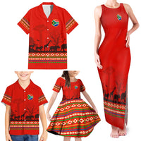 South Africa Wildlife Family Matching Tank Maxi Dress and Hawaiian Shirt Tribal Pattern with National Flag and Safari Silhouettes