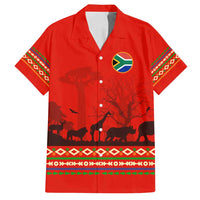 South Africa Wildlife Family Matching Tank Maxi Dress and Hawaiian Shirt Tribal Pattern with National Flag and Safari Silhouettes