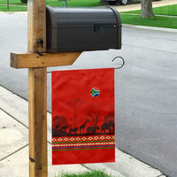 South Africa Wildlife Garden Flag Tribal Pattern with National Flag and Safari Silhouettes
