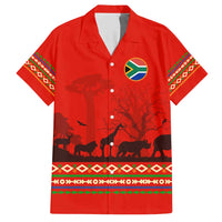 South Africa Wildlife Hawaiian Shirt Tribal Pattern with National Flag and Safari Silhouettes