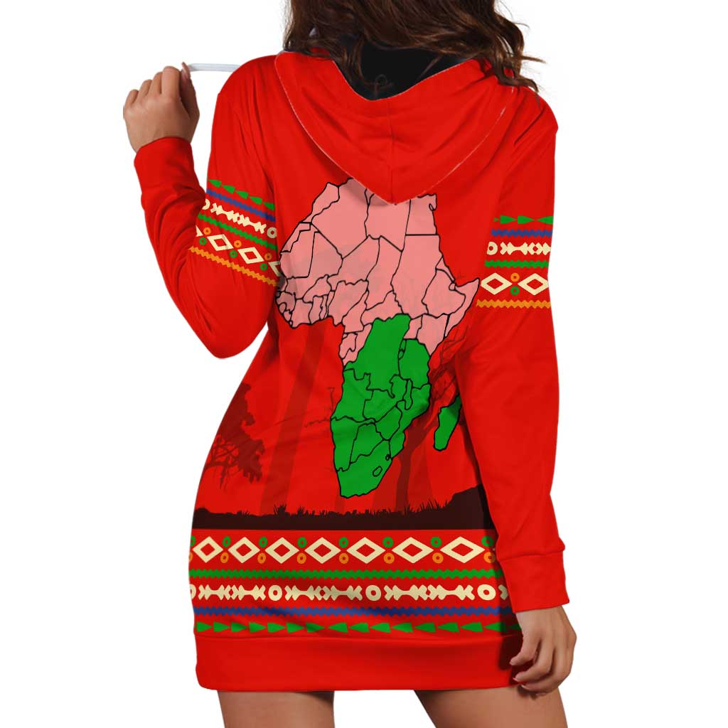 South Africa Wildlife Hoodie Dress Tribal Pattern with National Flag and Safari Silhouettes