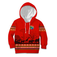 South Africa Wildlife Kid Hoodie Tribal Pattern with National Flag and Safari Silhouettes