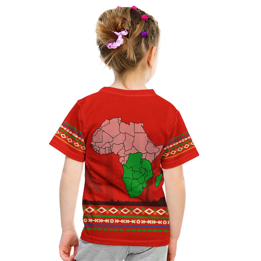 South Africa Wildlife Kid T Shirt Tribal Pattern with National Flag and Safari Silhouettes