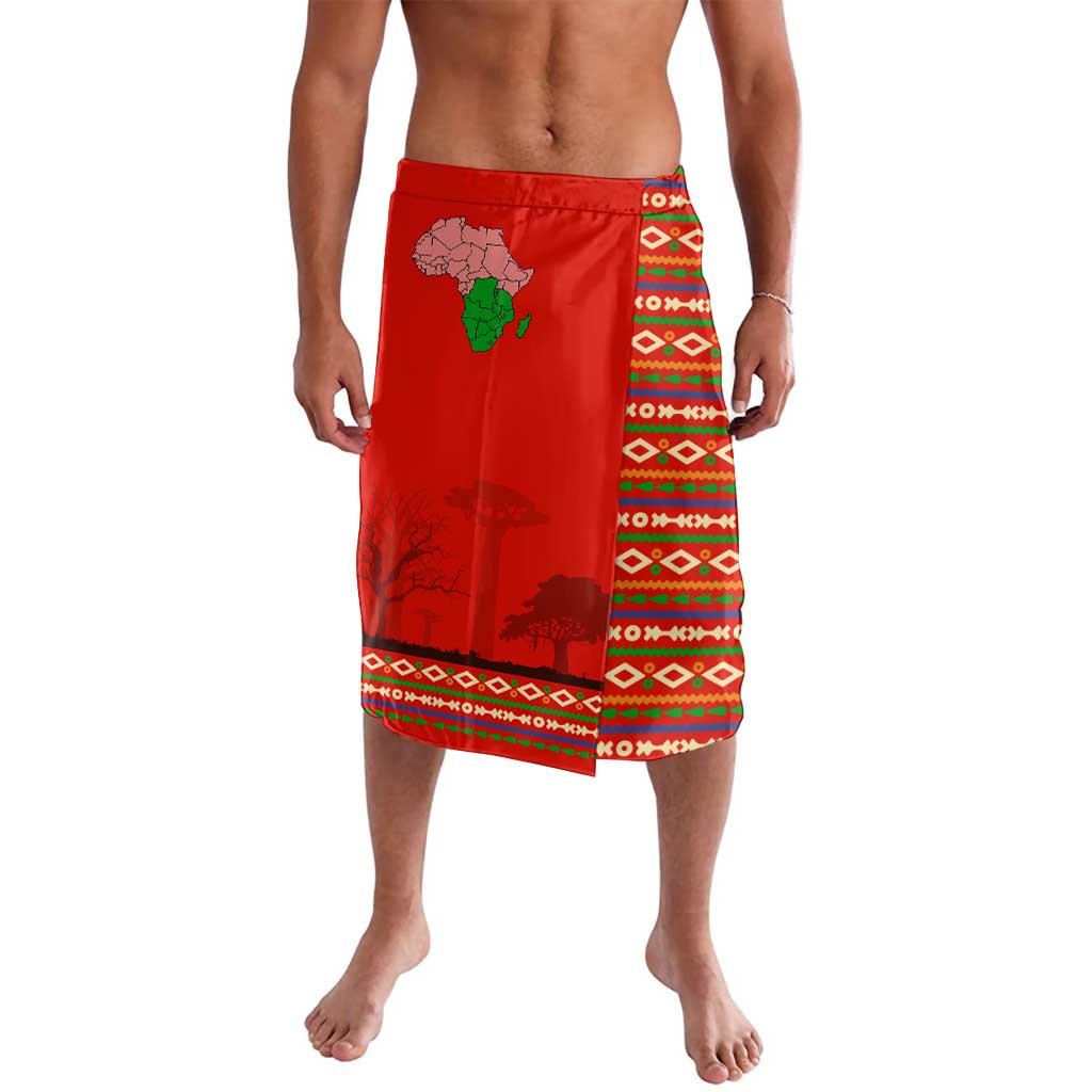 South Africa Wildlife Lavalava Tribal Pattern with National Flag and Safari Silhouettes