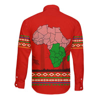 South Africa Wildlife Long Sleeve Button Shirt Tribal Pattern with National Flag and Safari Silhouettes