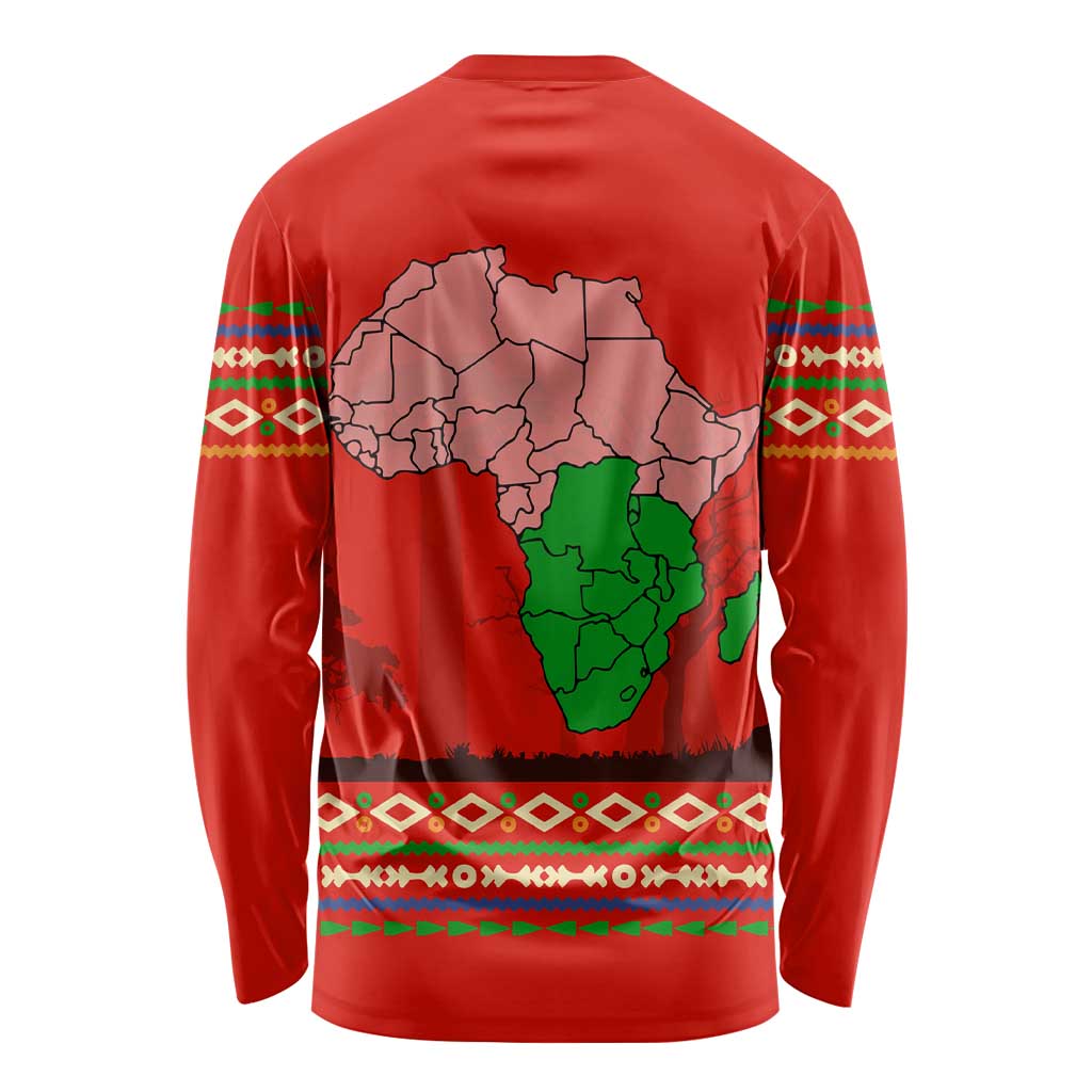 South Africa Wildlife Long Sleeve Shirt Tribal Pattern with National Flag and Safari Silhouettes