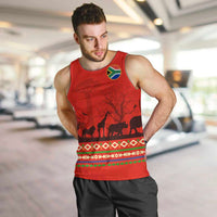 South Africa Wildlife Men Tank Top Tribal Pattern with National Flag and Safari Silhouettes
