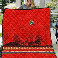 South Africa Wildlife Quilt Tribal Pattern with National Flag and Safari Silhouettes