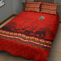 South Africa Wildlife Quilt Bed Set Tribal Pattern with National Flag and Safari Silhouettes