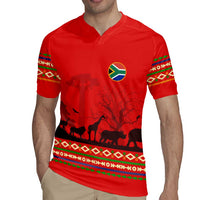 South Africa Wildlife Rugby Jersey Tribal Pattern with National Flag and Safari Silhouettes