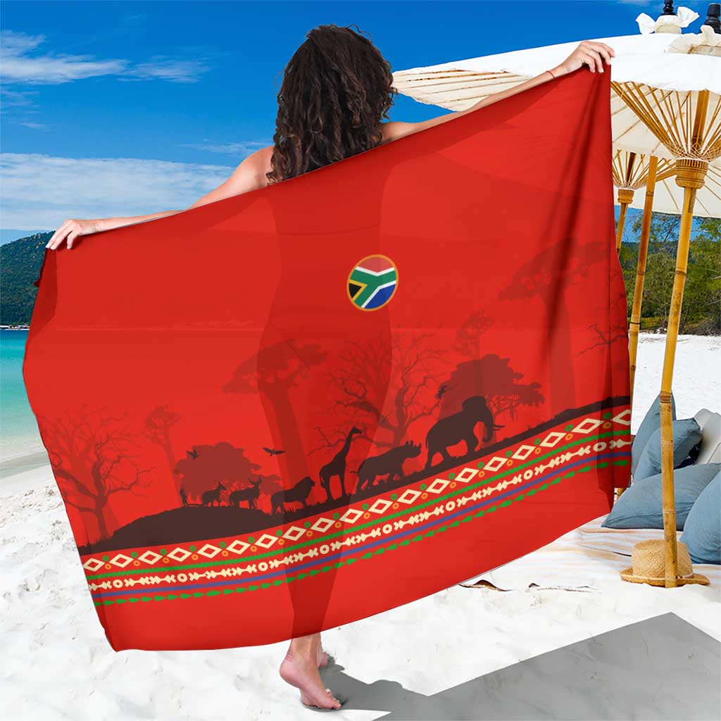 South Africa Wildlife Sarong Tribal Pattern with National Flag and Safari Silhouettes