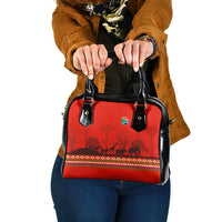South Africa Wildlife Shoulder Handbag Tribal Pattern with National Flag and Safari Silhouettes