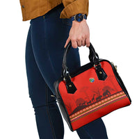 South Africa Wildlife Shoulder Handbag Tribal Pattern with National Flag and Safari Silhouettes