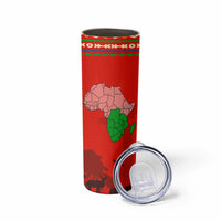 South Africa Wildlife Skinny Tumbler Tribal Pattern with National Flag and Safari Silhouettes